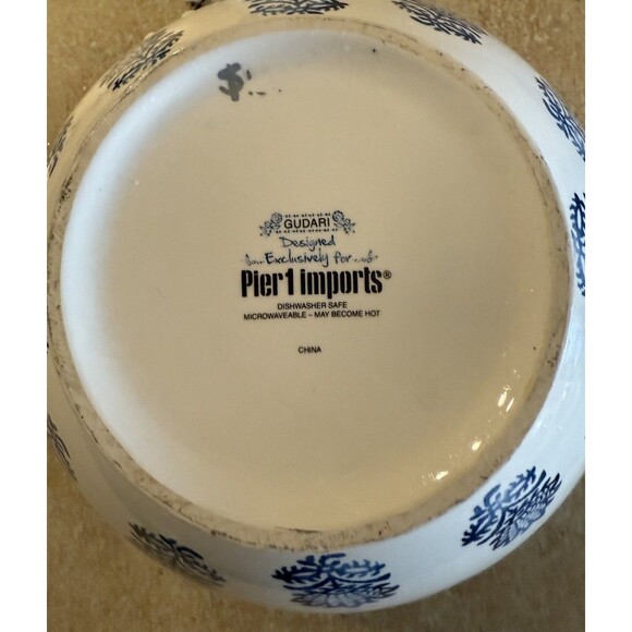 Vintage Blue And White PIER 1 Bowl 10 Inch Designed by Gudari - Picture 7 of 11
